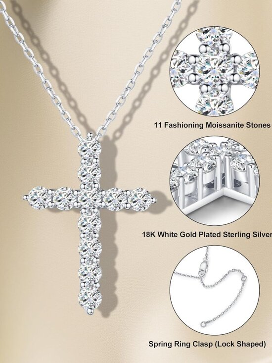 Amazon.com: Luxfine Moissanite Cross Necklace for Women  Elegant Moissanite Cross Necklace - 14K/18K Gold Plated Silver Jewelry for All